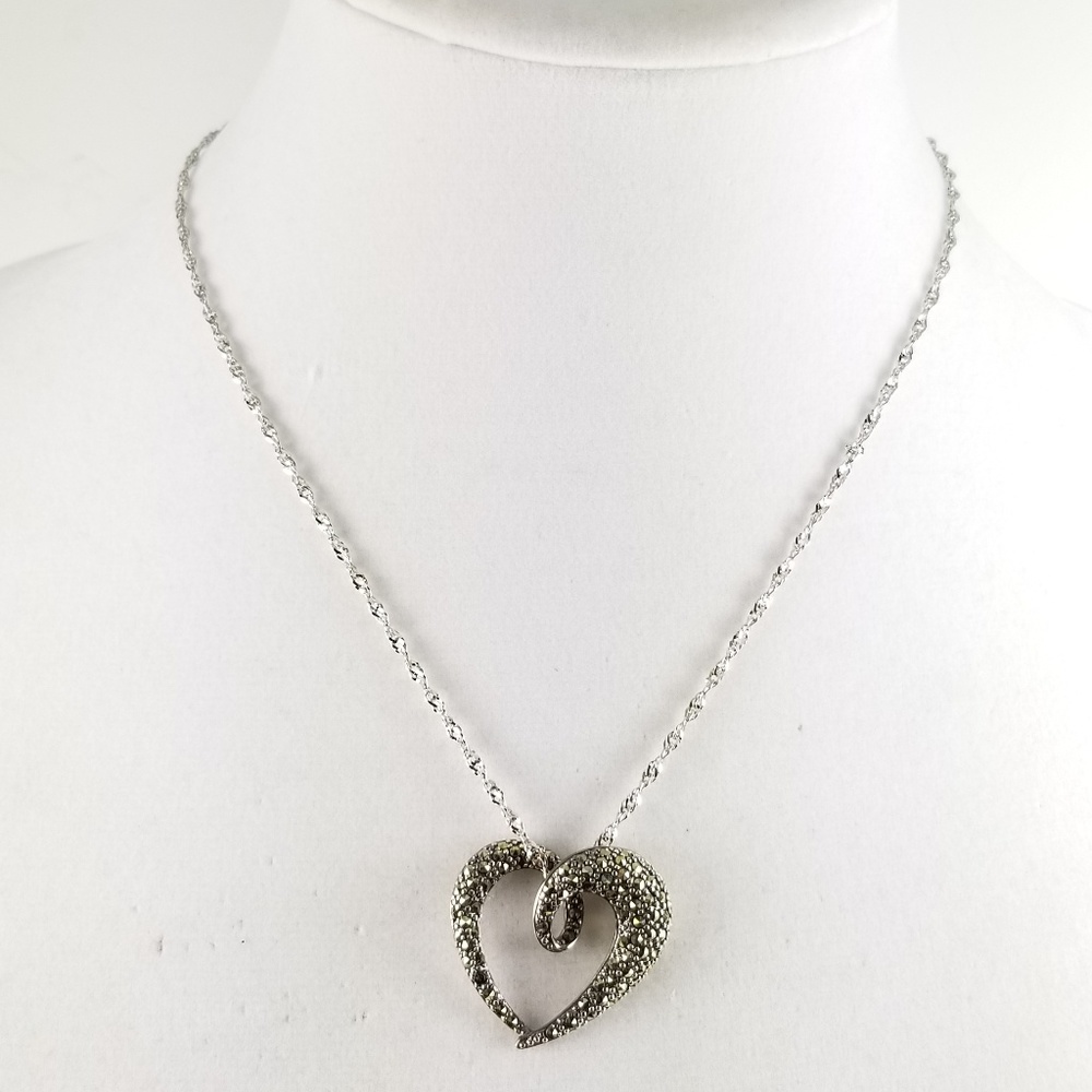 Suspicion Sterling Marcasite Ribbon Heart Necklace